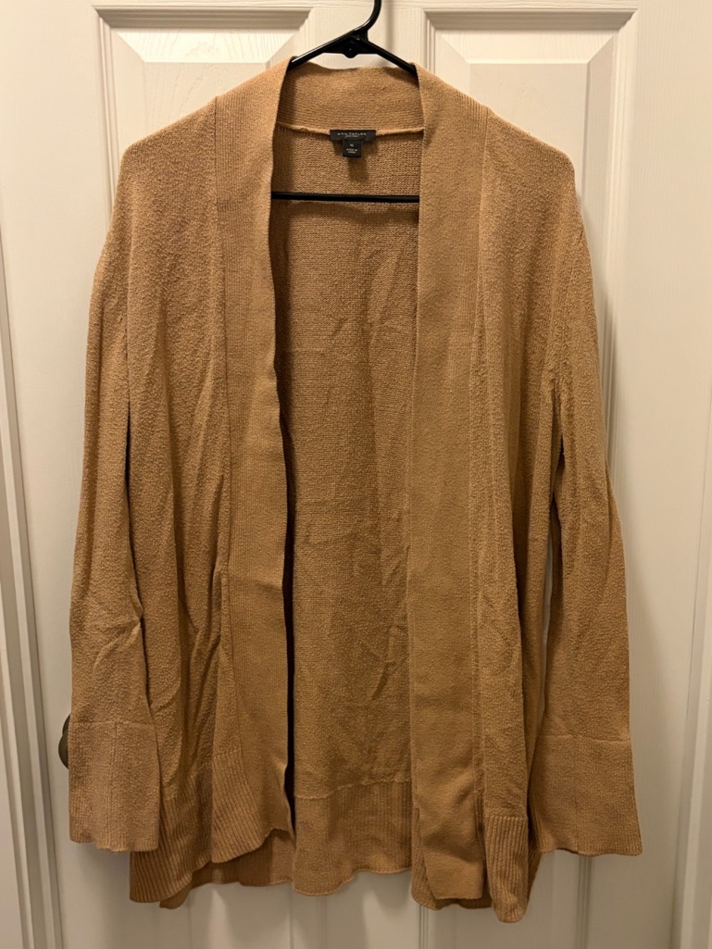 Ann Taylor Camel Open-Front Draped Cardigan